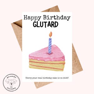 Carte sans gluten | Carte de joyeux anniversaire | Carte d'anniversaire illustrée | Carte Glutard | Carte drôle | Carte comique | Intolérance au gluten