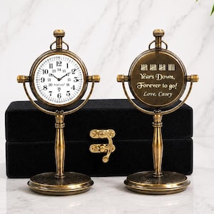 Personalized 19 years anniversary gift, Engraved bronze desk clock, 19th wedding anniversary keepsake, Traditional gift for spouse