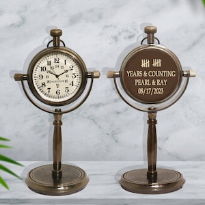 Personalized 10th Anniversary Gift Desk Clock, Custom 10 Years Wedding Anniversary Gift, Engraved Timeless Gift For Husband, Handmade Gift