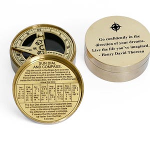 Personalized Iconic Box Sundial Compass, Traveler Compass Gift for Men, Anniversary Gift, Wedding Gift, Birthday Gift for Husband