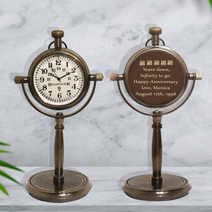 Horloge de bureau personnalisée cadeau 25e anniversaire, cadeau gravé pour mari et femme, horloge ancienne en laiton, cadeau pour les parents, cadeau pour âme sœur
