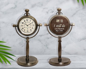 Personalized 8th Anniversary Gift, Custom Bronze Anniversary Gift Desk Clock, Meaningful Gift for Couples, Office Desk Gift for Men & Women