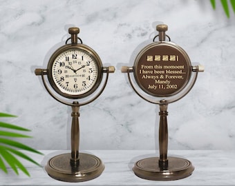 Engraved Brass Desk Clock - Personalized 21st Anniversary Gift for Husband & Wife
