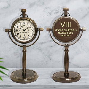8th Anniversary desk clock, Personalized bronze anniversary, Engraved wedding anniversary gift for her, Office Gift for husband, boyfriend
