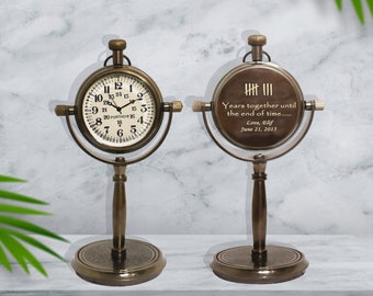 Custom engraved bronze anniversary gift desk clock, Personalized 8th anniversary gift couples, Wedding gift for husband, Gift for wife