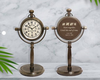 Personalized desk clock - 19th Anniversary gift - Custom Bronze clock for men's office - Timeless gift for husband - Table clock gift