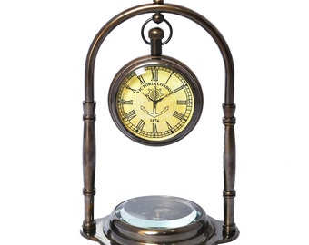 Reloj de escritorio personalizado con brújula, regalos corporativos, regalo de jubilación para hombres, regalo de reloj de mesa antiguo