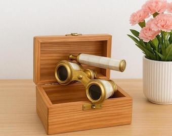 Mother of Pearl Opera Glasses: Vintage Style Brass Binoculars with Extendable Handle