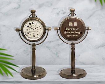 Personalized 8th Anniversary gift desk clock, Engraved tally marks, Traditional bronze anniversary gift, Office gift for husband & boyfriend