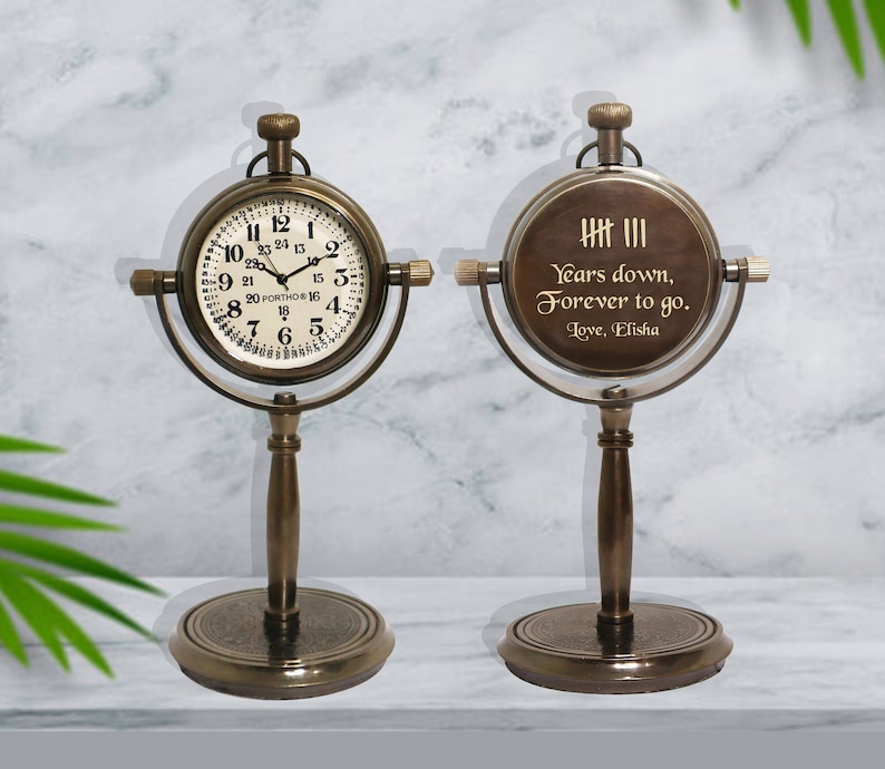 8th Anniversary Gift Desk Clock Personalized Bronze Clock Etsy