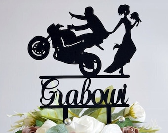 Topper per torta nuziale con moto, sposa, sposo