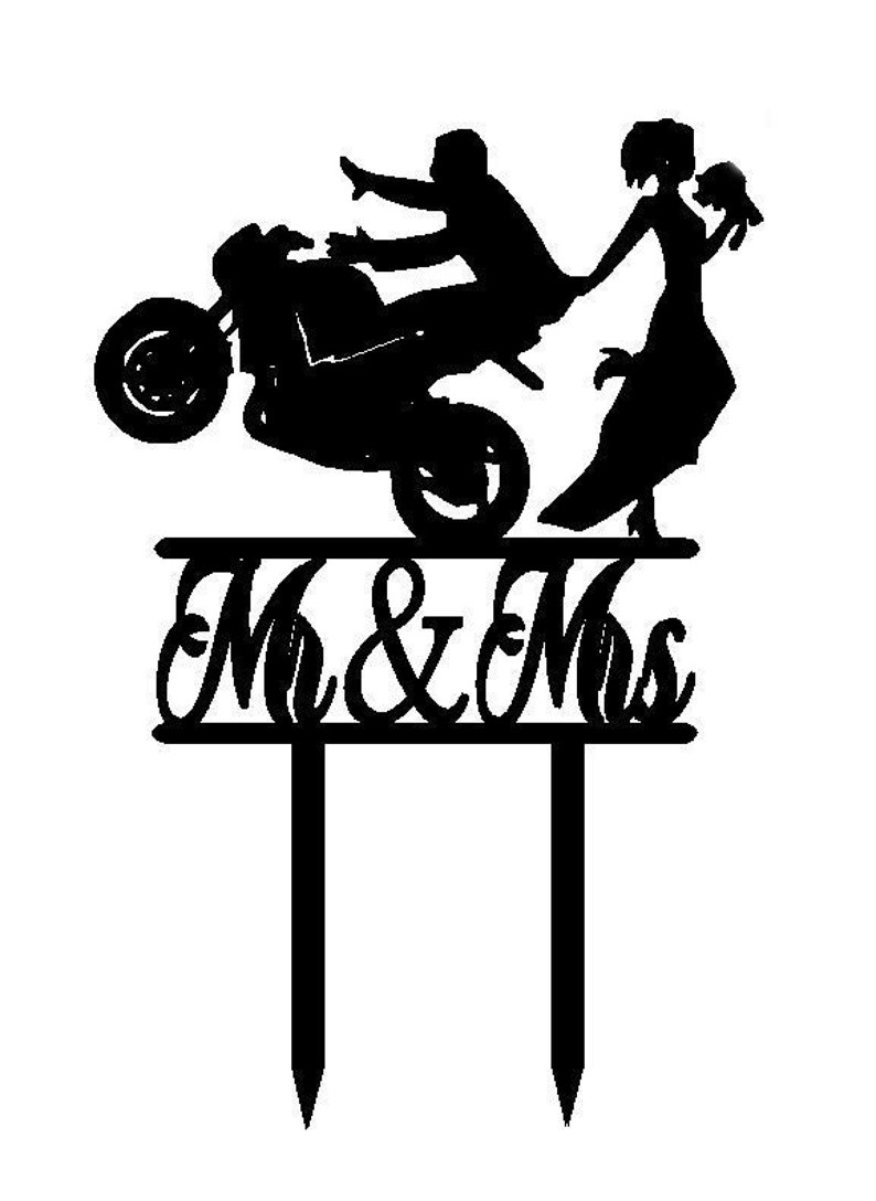 Wedding Cake Topper, Motorcycle Lover, Bride, Groom, Laser Cutting File