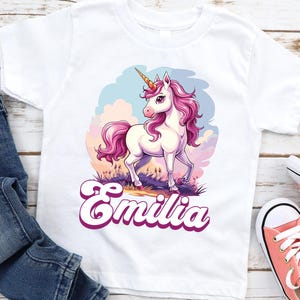 Children&#39;s T-Shirt Personalized Unicorn Animal Motif Name Shirt Name Girl Boy Gift Baby Shirt Birthday Gift Idea