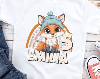 Birthday Shirt Personalized Girl Boy Gift Kids Baby T-Shirt Fox Birthday Child Name Age Birthday Gift Idea
