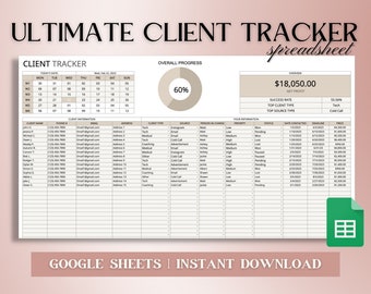 Client Tracker Spreadsheet, Client Management Google Sheets, Small Business Spreadsheet, Business Tracker, Customer List, Client Planner