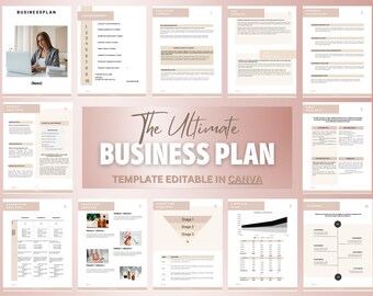 Mall för liten affärsplan, RoseGold Boho Business Planner-förslag, affärsarbetsbok, affärsplananalys, REDIGERING i CANVA, Side Hustle