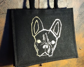 Jute bag market bag gift shopping bag jute shopper dog French bulldog