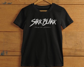 Sikk Blakk Shirt Old Logo Black White Women Ladies Print Graphic Print Cotton printed on one side