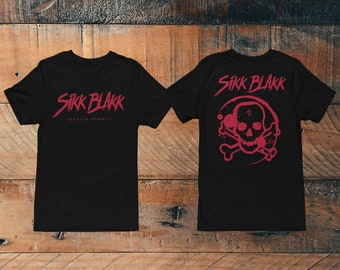 Sikk Blakk Shirt Black Red Logo Skull Men's Man Brand Cotton Printed on Two Sides