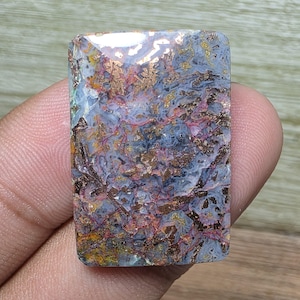 Chrysocolle, calcédoine, cuivre natif, motif unique, aquadite, pour la joaillerie. || (33 mm x 20 mm x 4 mm)