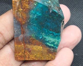 Blue opalized petrified wood, gemsilica rough material uniqe motif rare material || (50x37x7 mm )