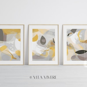 Ochre Yellow And Grey Art 3 Piece Wall Art 3 Piece Set Mustard Yellow Set Contemporary Art Collection Mustard Abstract Art Above Bed Art Set