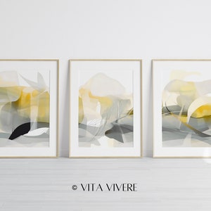 Mustard Yellow And Pale Grey Wall Art 3 Piece Set Of 3 Piece Poster Yellow Gray Wall Art For Living Rooms Yellow Grey Funky Wall Art Set Zen