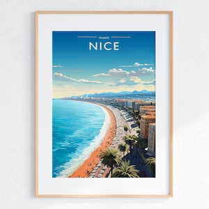 Bonito viaje impresión arte Niza Francia viaje arte regalo bonito cartel regalo Francia arte Francia viaje impresión arte agradable viaje ciudad pared arte cartel