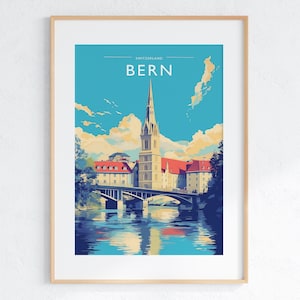 Bern Switzerland Travel Art Gift For Travelers Bern Travel Poster Gift Bern Illustration Switzerland Travel Poster Decor Modern Travel Print