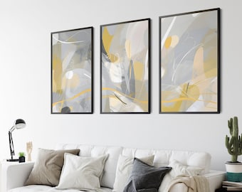 Abstract Yellow and Gray Art Print Set (Digital Download)