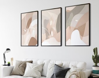 Grey And Pink Art 3 Piece Set Blush Pink And Grey Boho Art Decor Set Three Piece Wall Art For Living Room 3 Piece Art Boho Chic Artwork Set