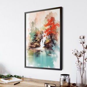 Japanese Waterfall Wall Art Landscape Wall Art Oriental Waterfall Art Print Japanese Living Room Wall Art Oriental Print Japanese Wall Decor