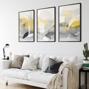 Soft Yellow And Grey Wall Art 3 Piece Set Of 3 Piece Wall Art Yellow Abstract Mustard Yellow Print Ochre And Grey Art Guest Bedroom Prints