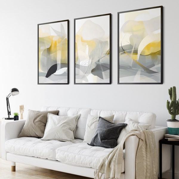 Yellow Gray Wall Art Etsy