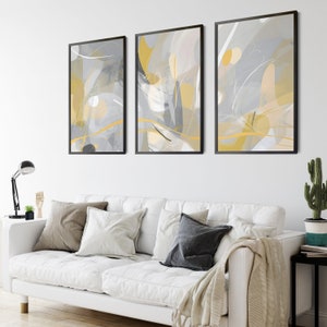 Yellow And Grey Abstract Art Print Set Of 3 Piece Wall Art For Living Rooms Mustard Yellow And Pale Grey Wall Art 3 Piece Set Lounge Art Set