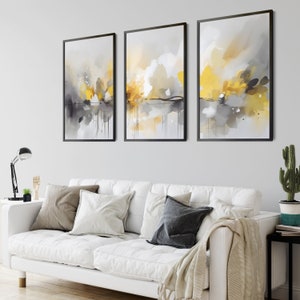 Soft Yellow And Warm Grey Wall Art 3 Piece Set Yellow Gray Art Decor Set Mustard Yellow Unique Art Print Lounge Wall Art Yellow Grey Zen Art