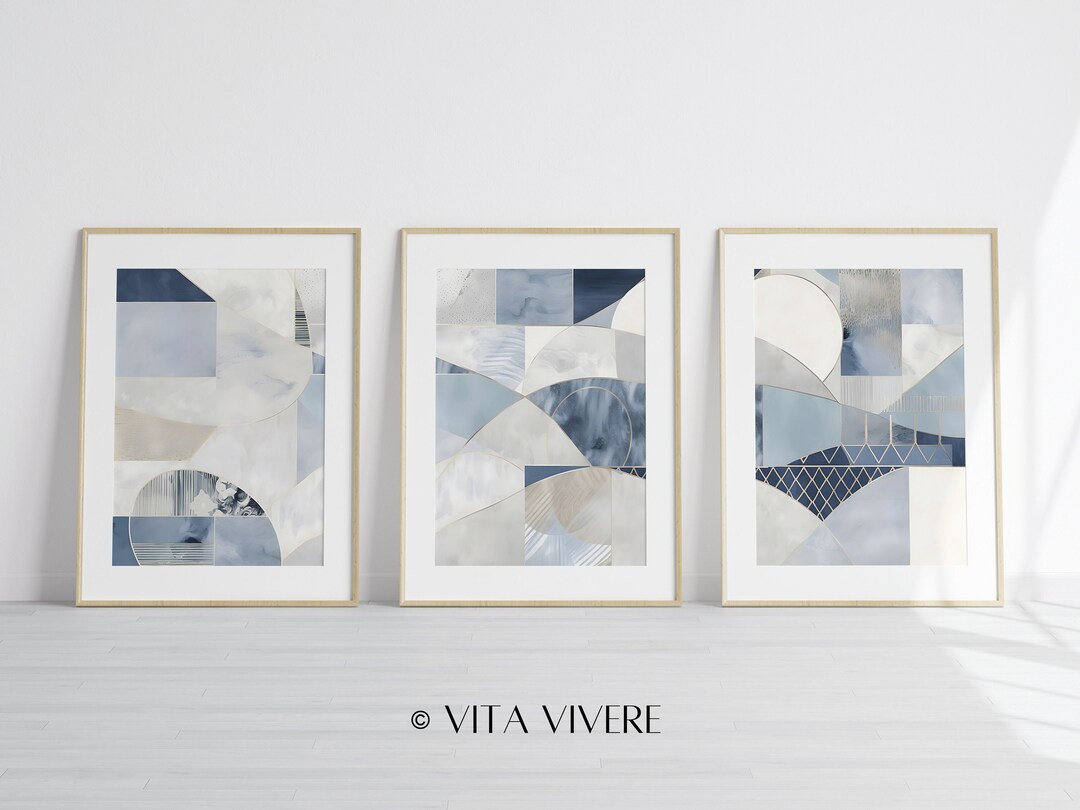 Navy Blue Printable Art 3 Piece Set Navy Blue Wall Art for Living Room