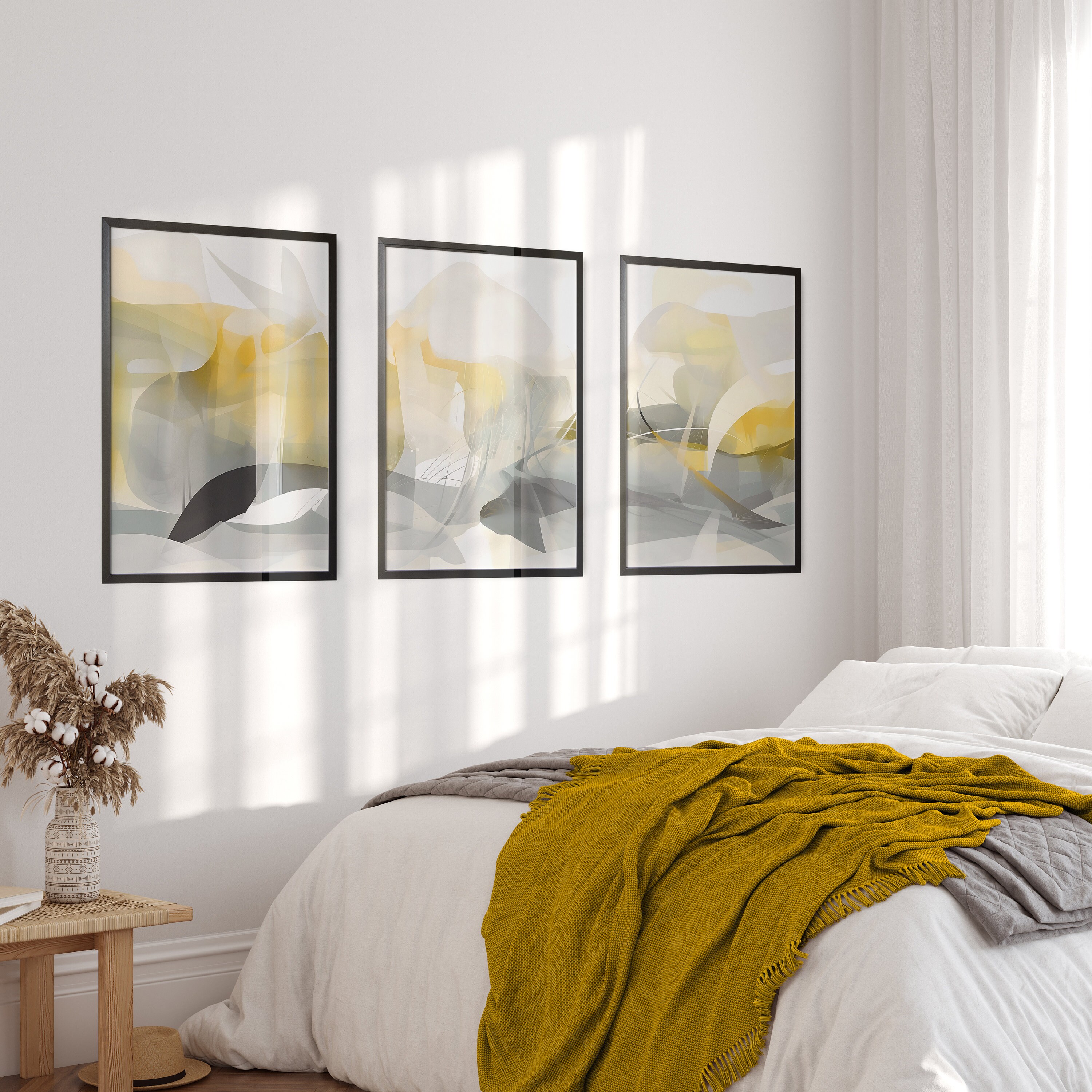 Yellow Gray Abstract Wall Art Prints, Set of 3 (digital Download) - Etsy