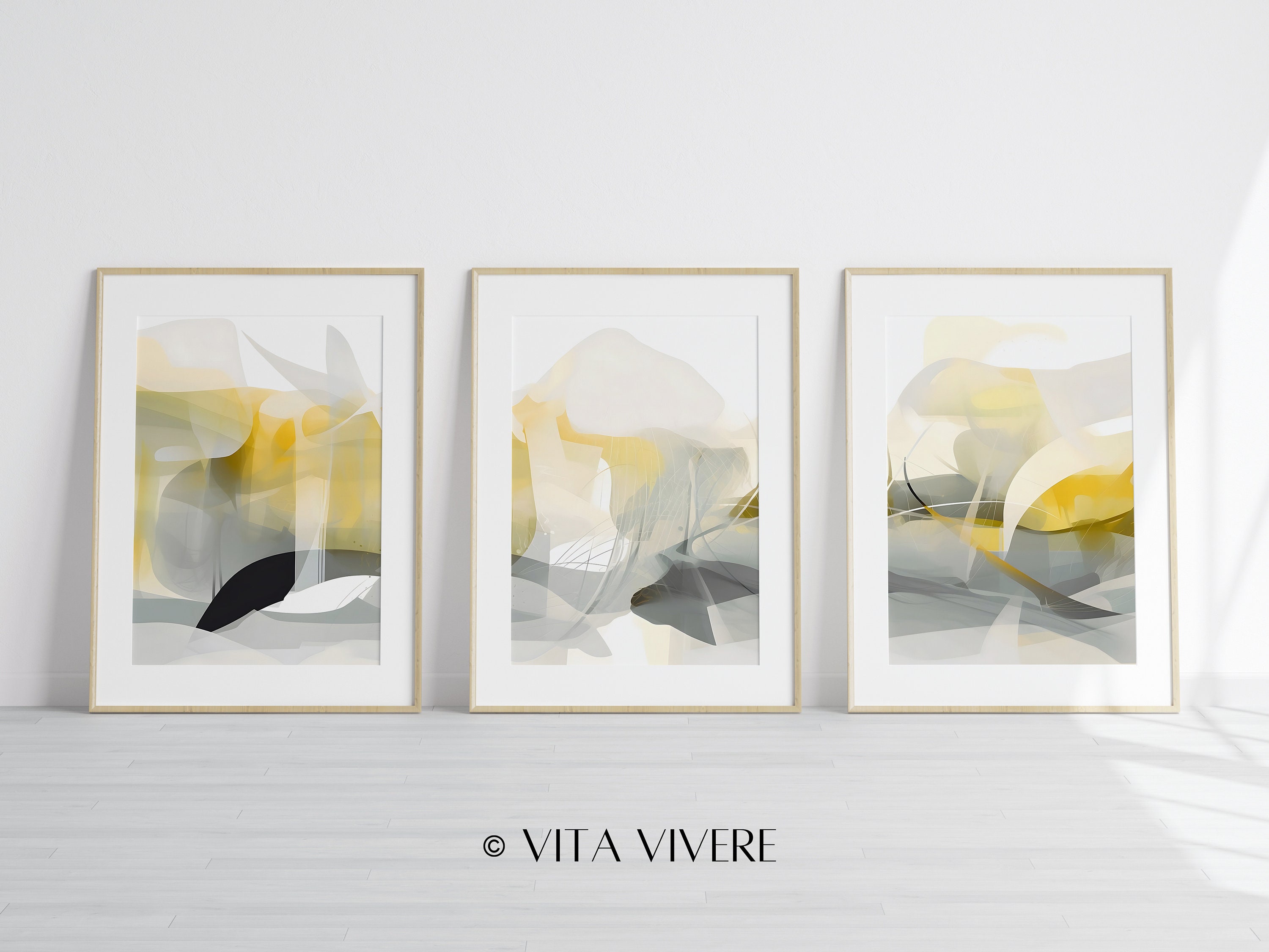 Soft Yellow and Grey Wall Art 3 Piece Set of 3 Piece Wall Art Etsy