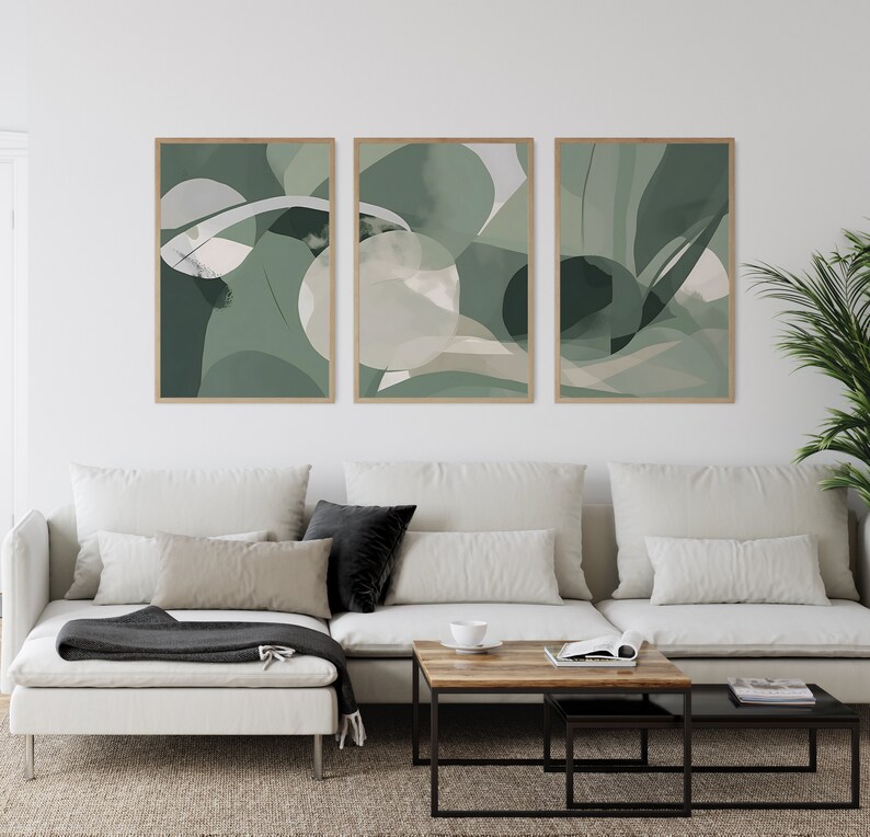 Sage Green Set of 3 Piece Wall Art for Living Rooms Colour Gradient Art