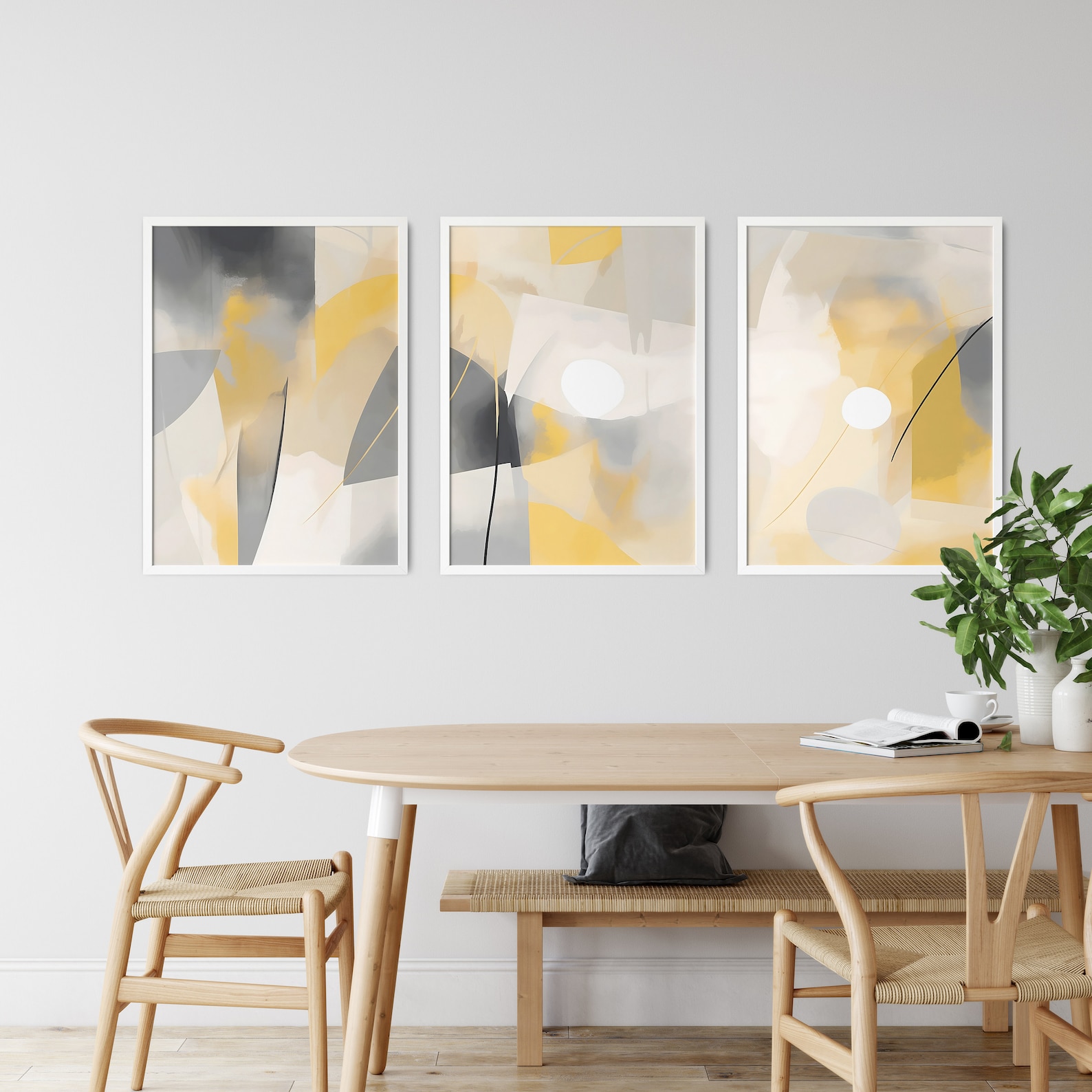 Yellow and Grey Art 3 Piece Set of 3 Piece Wall Art for Living Rooms