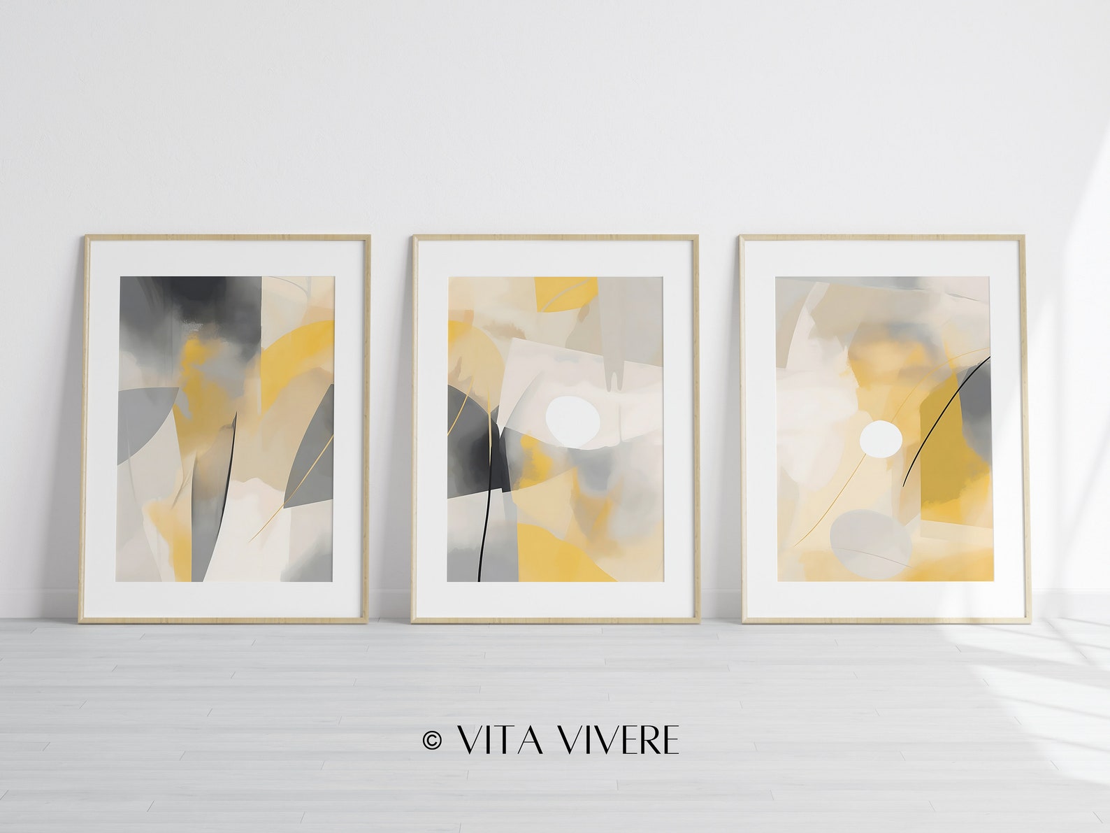 Yellow & Gray Abstract Art Prints, Set of 3 (digital Download) - Etsy