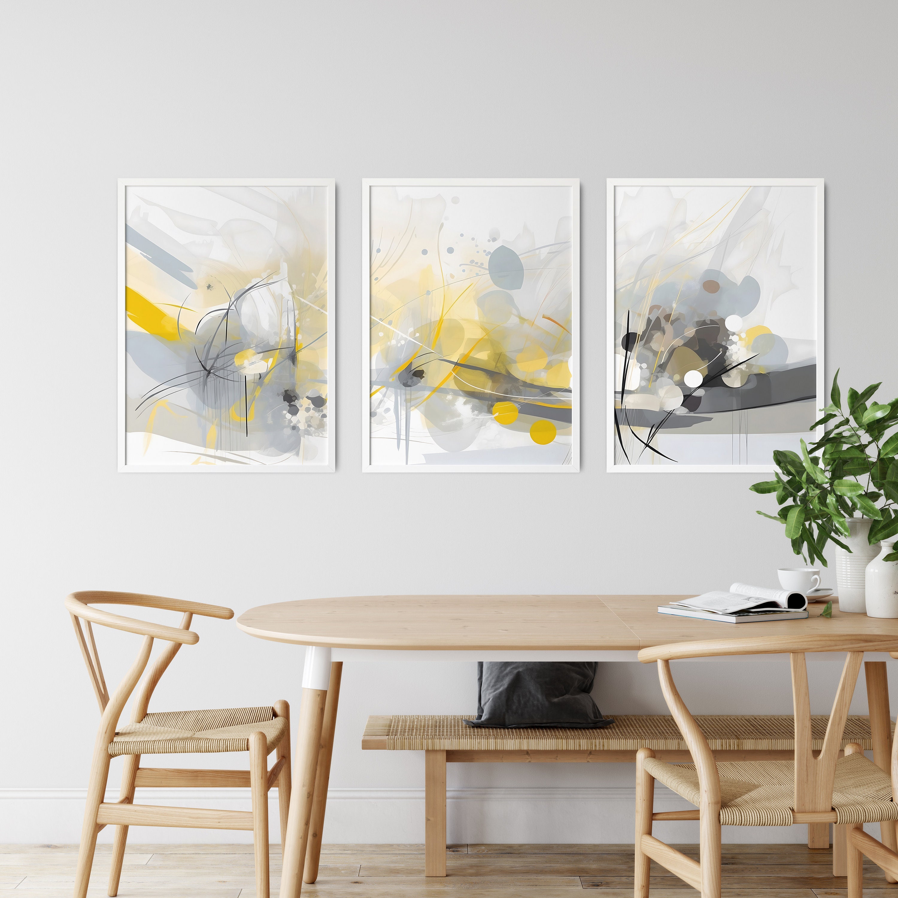 Yellow Gray Abstract Wall Art, 3 Piece Set (digital Download) - Etsy
