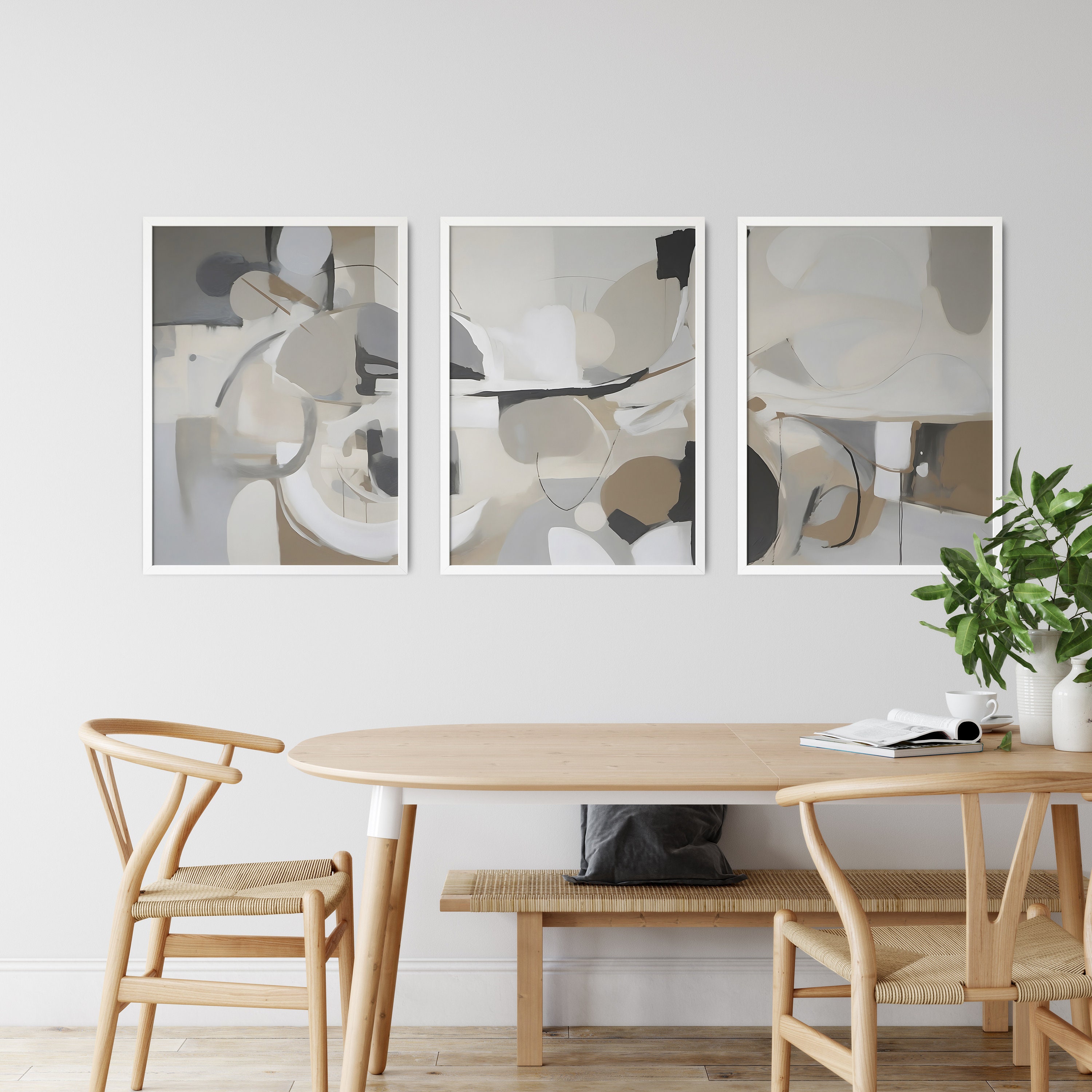 Beige Grey Wall Art 3 Piece Art Set of 3 Prints Beige Gray Etsy