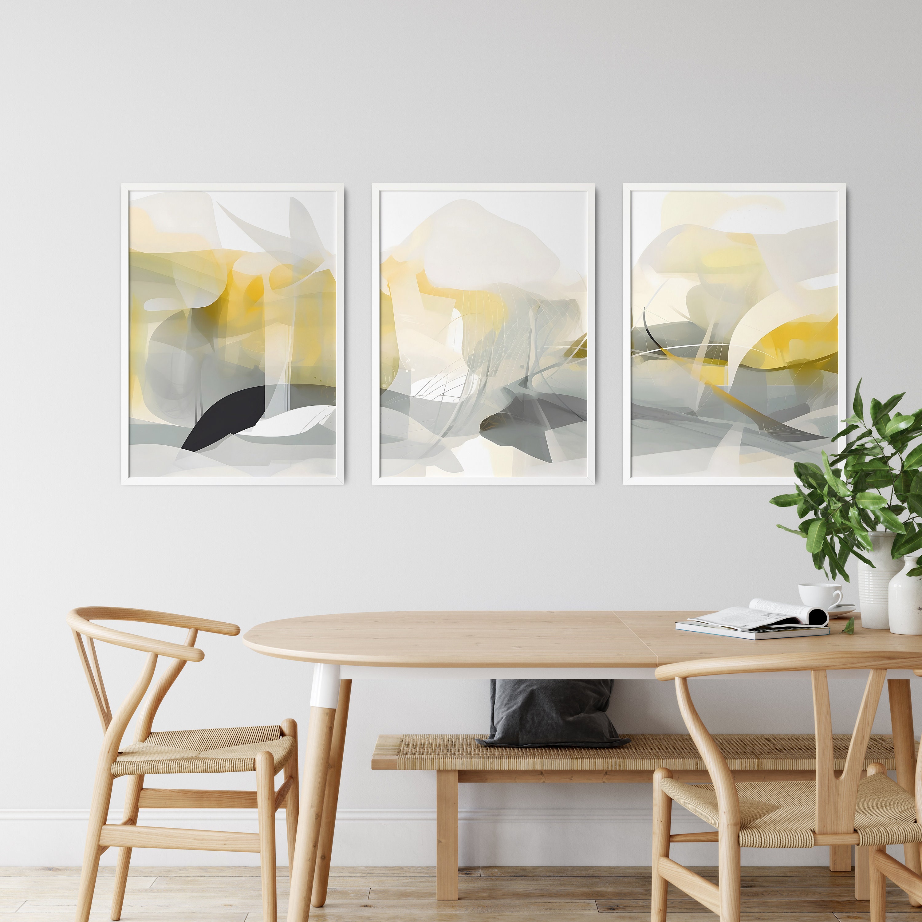 Yellow Gray Abstract Wall Art Prints, Set of 3 (digital Download) - Etsy