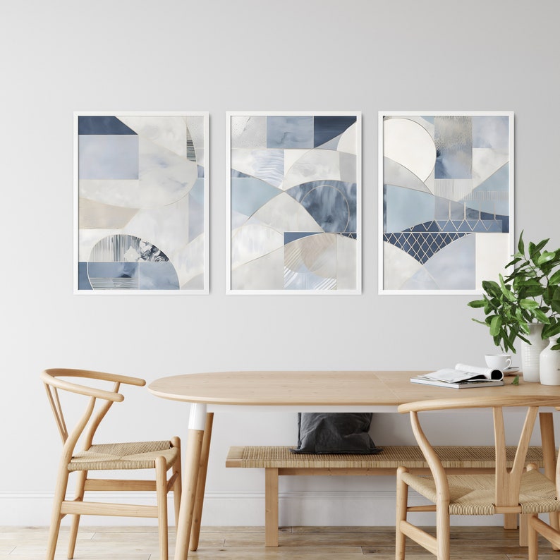 Navy Blue Printable Art 3 Piece Set Navy Blue Wall Art for Living Room