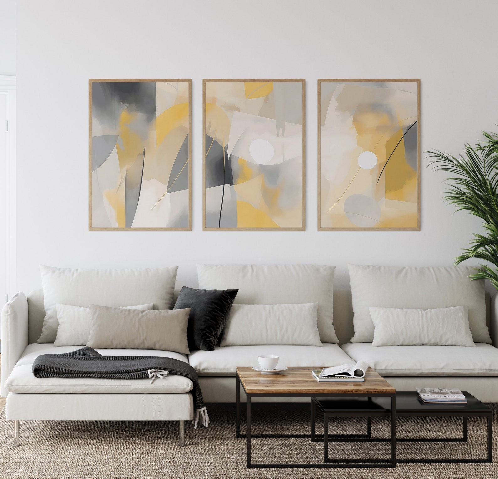 Yellow and Grey Art 3 Piece Set of 3 Piece Wall Art for Living Rooms