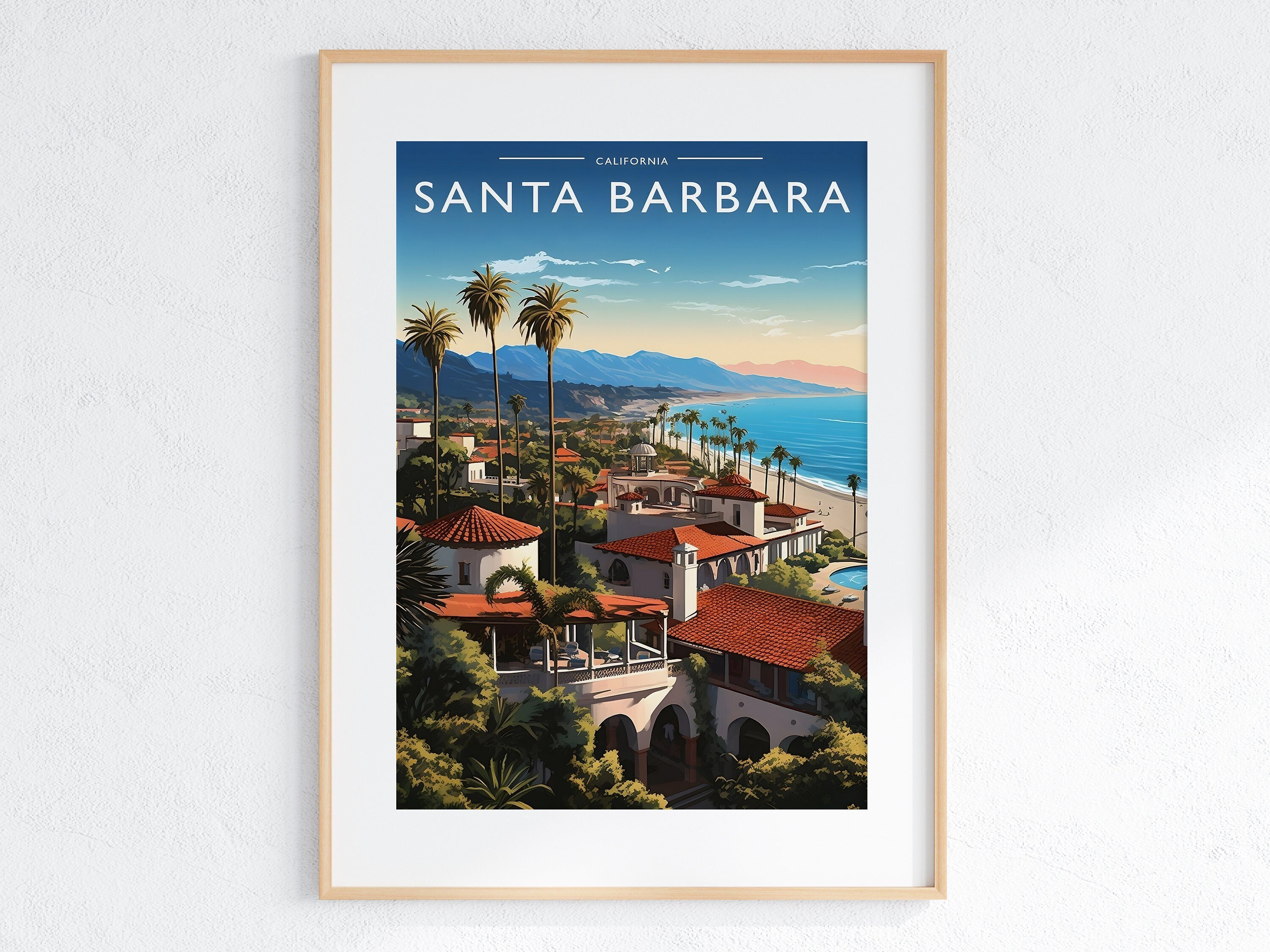 Santa Barbara Travel Print Art Santa Barbara Travel Art Gift Santa Barbara Travel Poster Gift California Artwork California Travel Art Decor