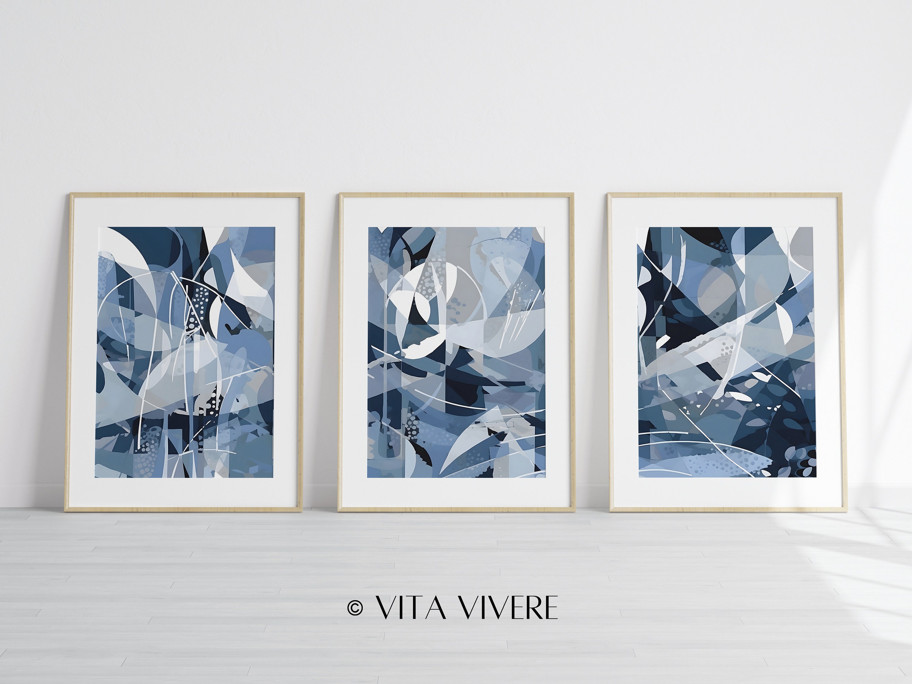 Cobalt Blue Wall Art Set of 3 Piece Wall Art Blue Wall Decor Etsy