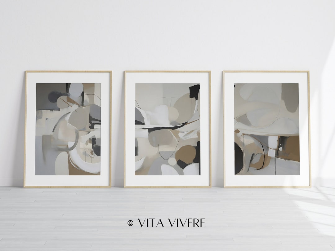 Beige and Grey Art Decor Set of 3 Piece Wall Art Colour Gradient Art
